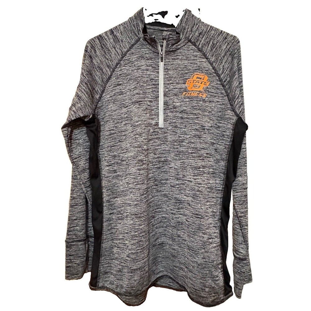 BAW Oklahoma State OSU Fitness 1/4 Zip Pullover XL Thumbholes Athletic Gray
